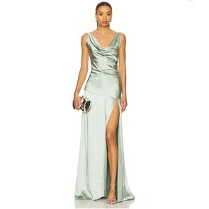 Revolve Elliatt Sage Green Satin Maxi Dress